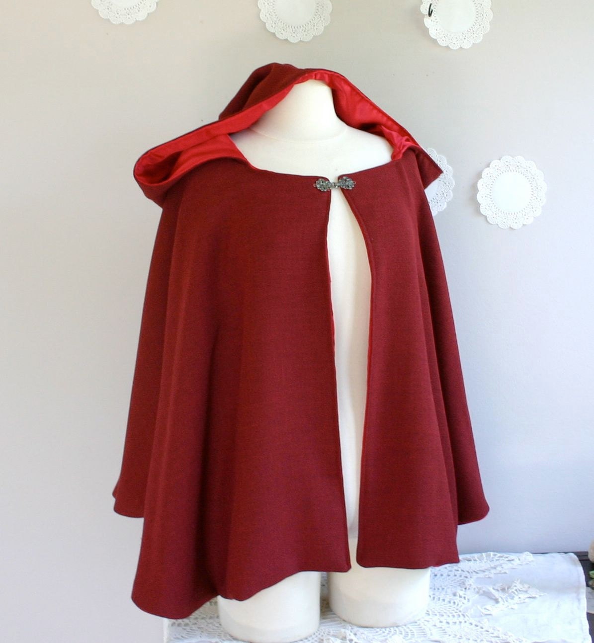 Red Riding Hood Cloak for adults Hooded cape in red wool or velvet