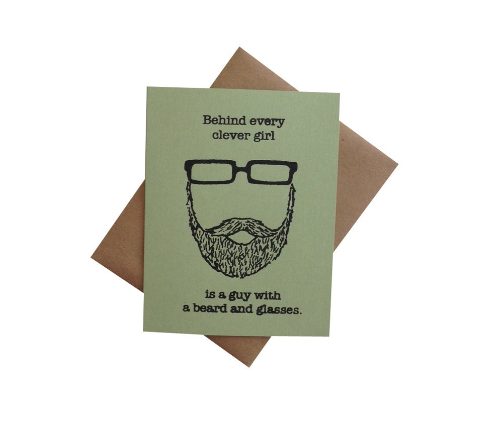 Behind Every Clever Girl is a Guy with a Beard and Glasses card (green/kraft) - awesome dad
