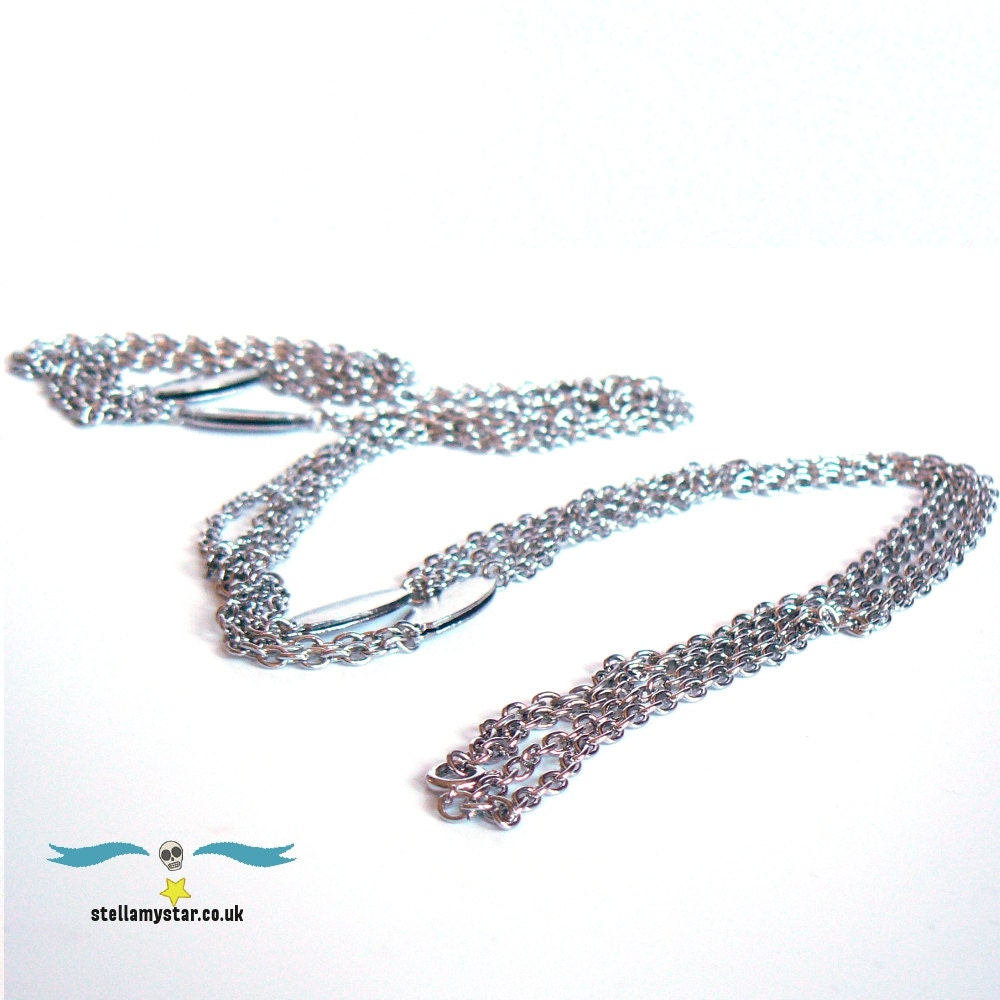 Extra long vintage  double chain necklace (55 inches) silver plate