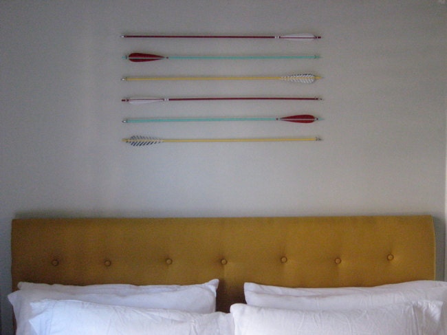 Bedroom Wall Decor Arrow Display in Sunset Red Yellow and Mint Green