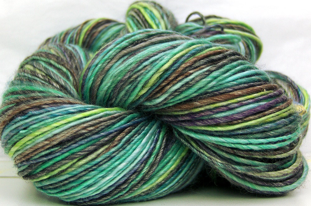 HandSpun Yarn Single Ply yarn handspun merino tencel Night Garden 240 yards sport weight