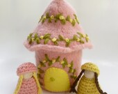 Felted Wool cottage purse with two peg dolls