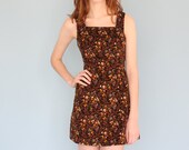 vintage 70s wildflower corduroy bow sleeveless floral mini dress