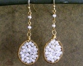Handwire wrapped white crystal dangle earrings