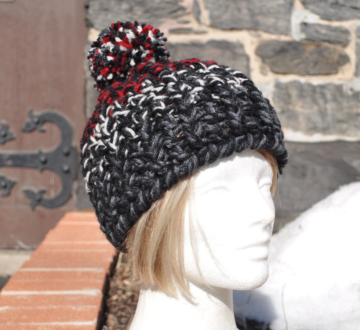 So Thick Skullcap with Big Fluffy Pom Pom - Crochet Hat