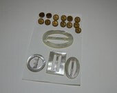 Vintage Metal Buttons and Mother of Pearl Buckles Set  - 13 Floral Buttons and Four Buckles