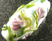 Pale green blossom flower lampwork focal bead