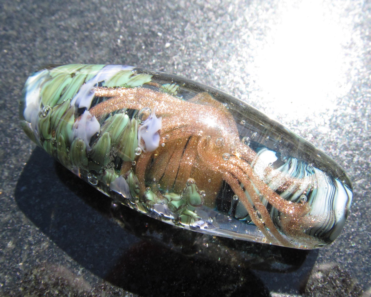 The magic faraway tree, hand shaped bicone lampwork focal bead