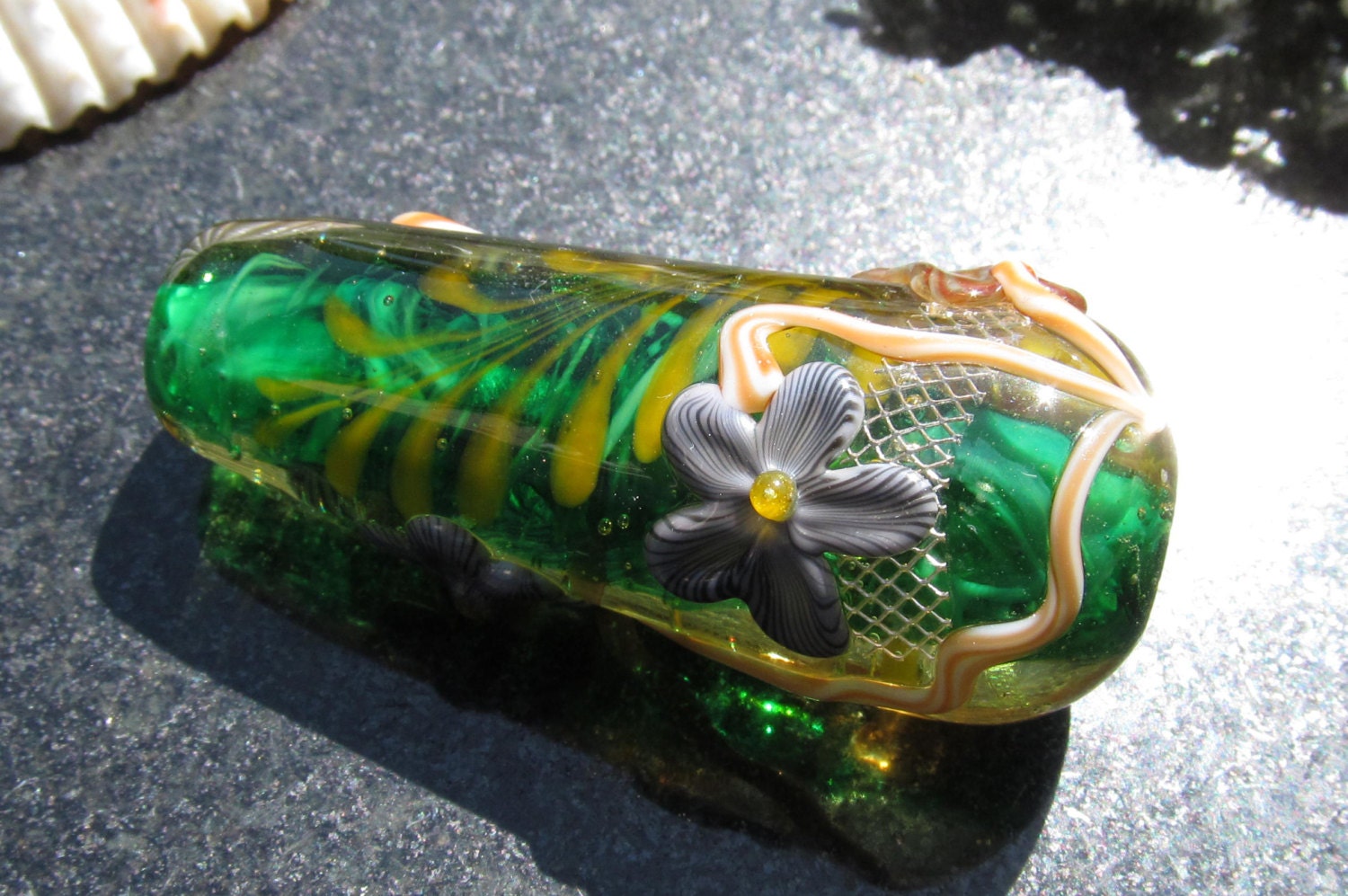 Teardrop Fern lampwork focal bead