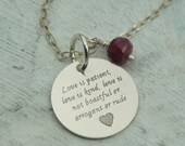 Corinthians Necklace -Love is Patient - in sterling silver with ruby by Kathryn Riechert
