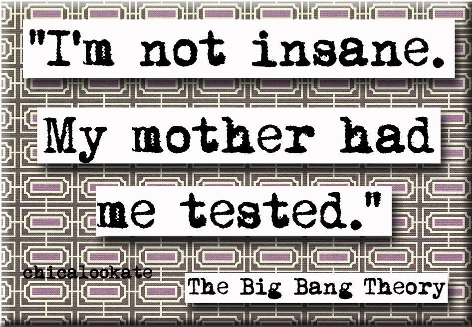 Big Bang Theory Not Insane Quote Magnet or Pocket Mirror (no.397)