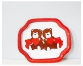 Teddy bear red hearts vintage metal tray