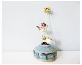 Handmade blue pottery vase bud flower - pretty ceramic faceted vase
