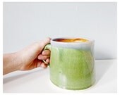 Ceramic cup big handmade mug - green lavender brown pottery stoneware