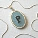 Embroidery Initial Necklace Duck Egg Blue Black Letter P