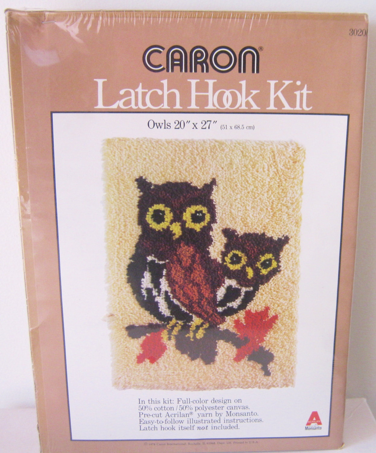 Vintage Owls Latch Hook Rug Kit Caron Momma Baby Owls 1978 SEALED