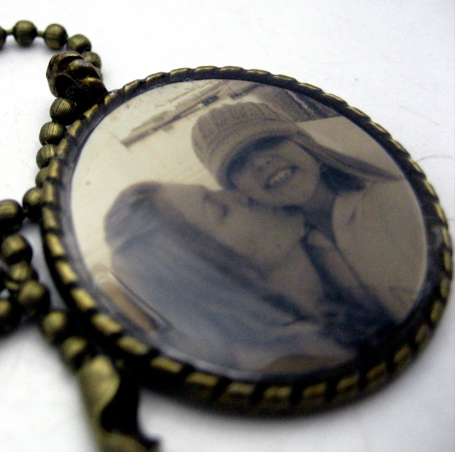 Custom photo charm 1 inch circle resin pendant in vintage brass necklace Great keepsake memory charm MOTHERS GIFT