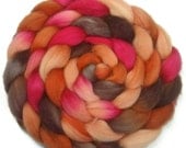 Handpainted Superwash Merino Nylon 80/20 Sock Roving - 4 oz. PERSIMMON - Spinning Fiber