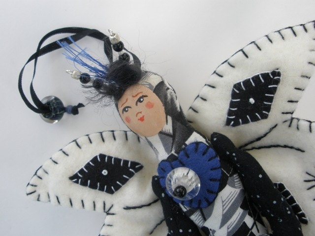 Black and White Fairy - OOAK Art Doll - Mountain Dolls