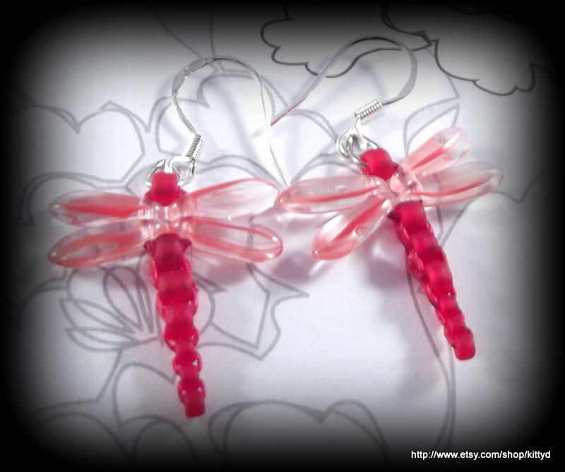 Beaded Red Dragonfly Earrings