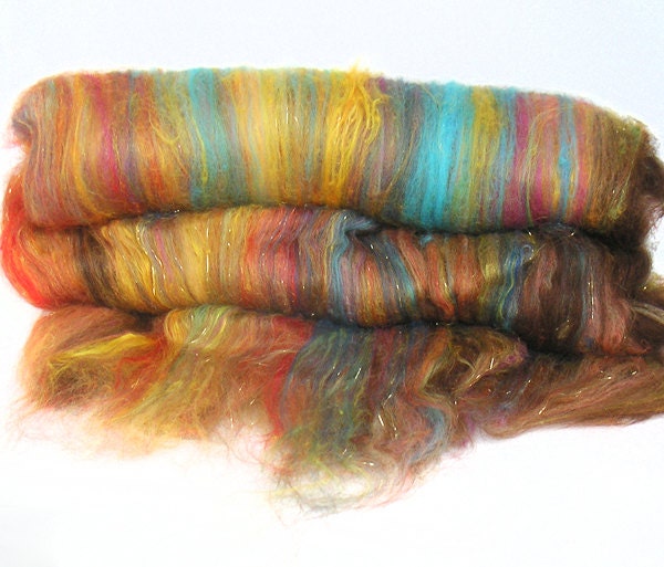 handcarded batt spinning fiber 3.2 oz