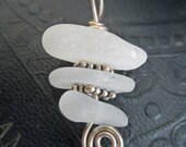 Genuine White Sea Glass Stack Cairn Style Pendant