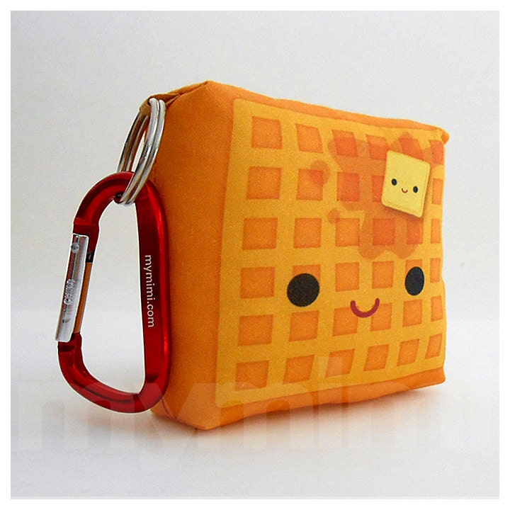 Toy Keychain, Stuffed Toy, Kawaii Print, Carabiner - Yummy Waffle