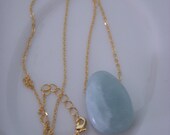 Aqua Teardrop Stone with Golden Chain OOAK