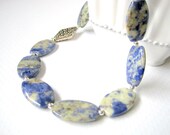 Bolivian Sodalite Beaded Necklace, Denim Blue Stone, Sterling Silver, Oval Beads
