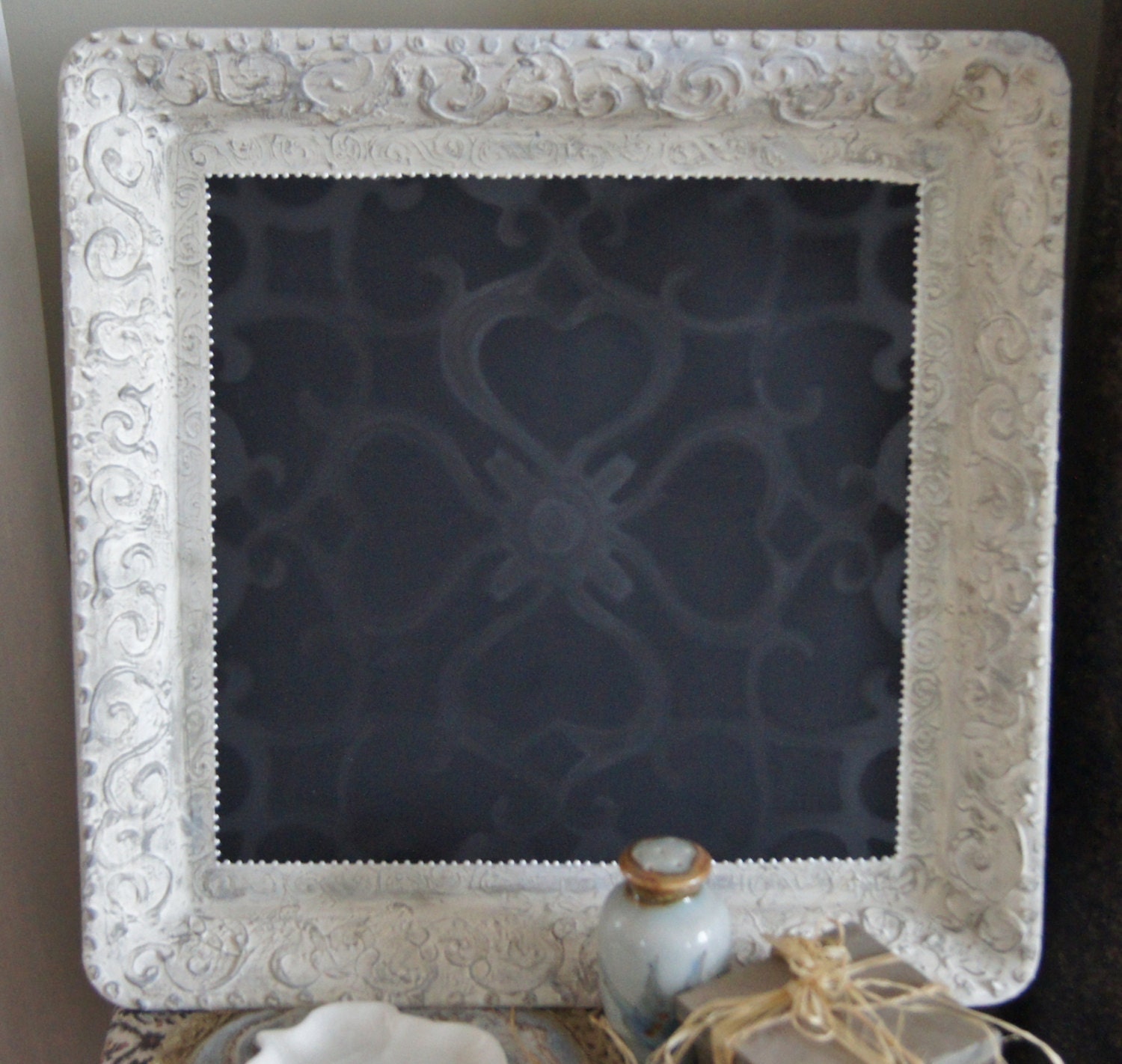 Shabby Pearls and Lace - Farm House Faux Rustic Shabby Chalkboard - Chunky White Kitchen Chalkboard