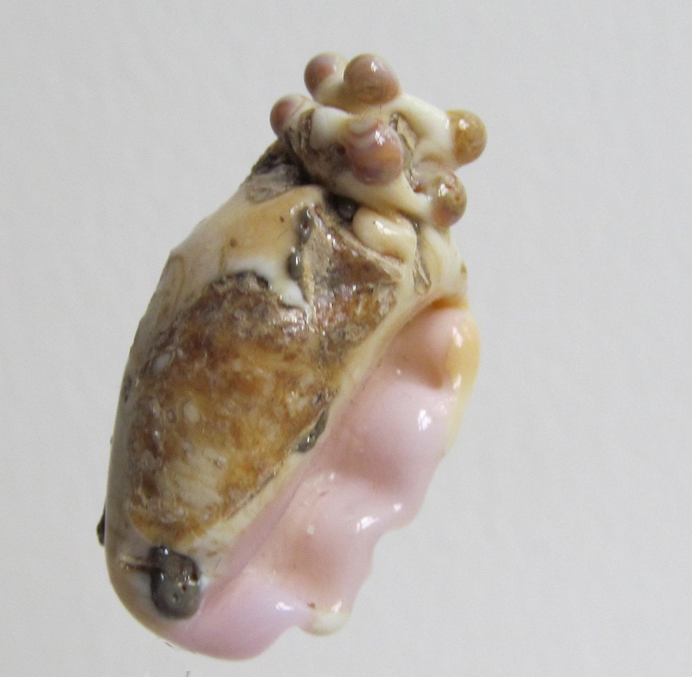 Organic Mineral Crusted Sea Shell Lampwork Glass Bead