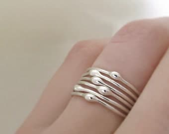 Sterling Silver Stacking Ring Set - Rain - Set of Six