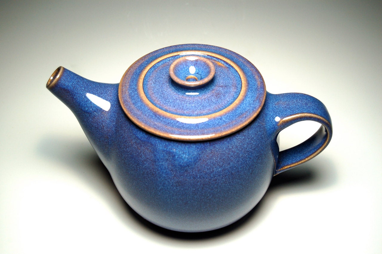 Teapot - Hand-thrown Blue Pottery - 32 oz
