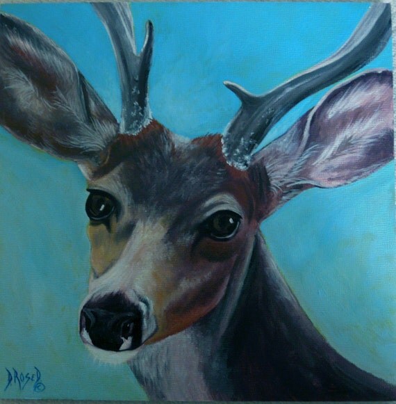 Original Oil Painting of a Mule Deer 8x8x/1/4