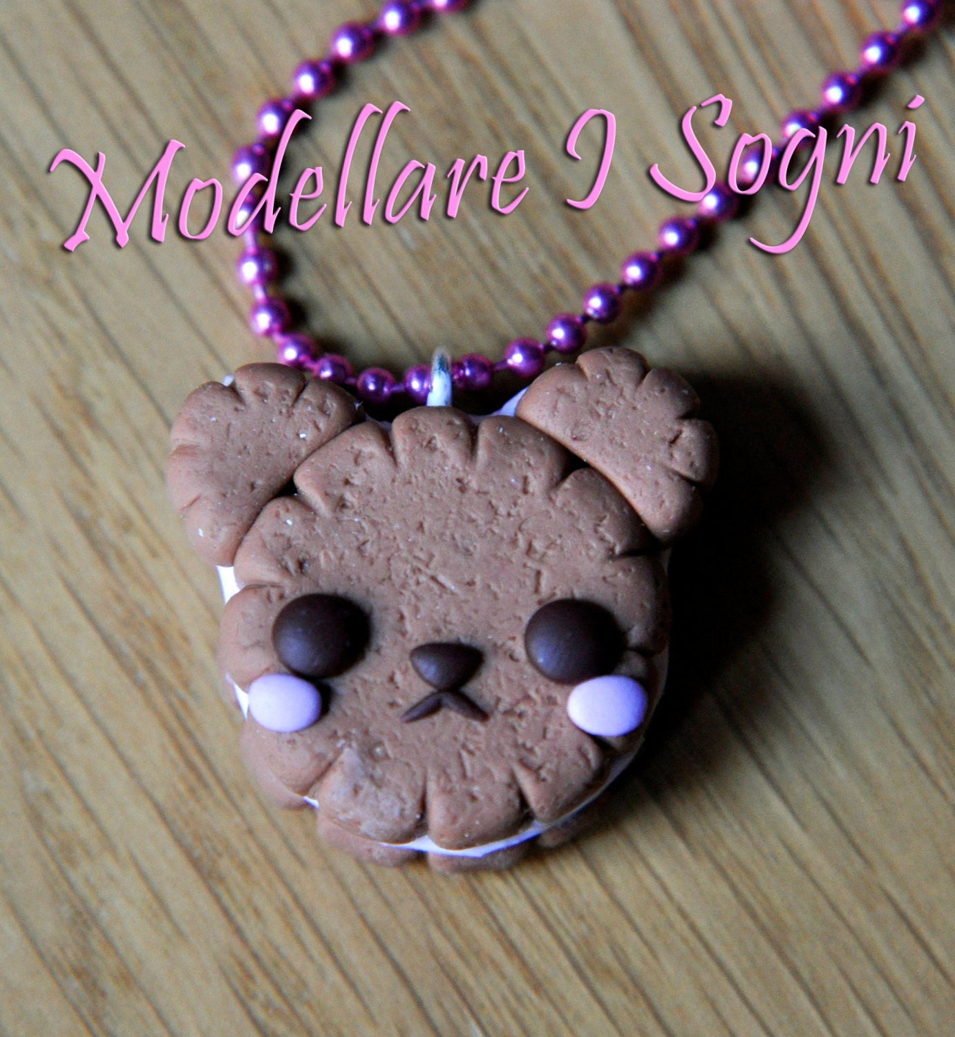 Rilakkuma Cookie Necklace - Cute Cookie Bear Filled With Flavoured Cream - Strawberry Pink / Chocolate Brown / Mint Green / Vanilla Yellow