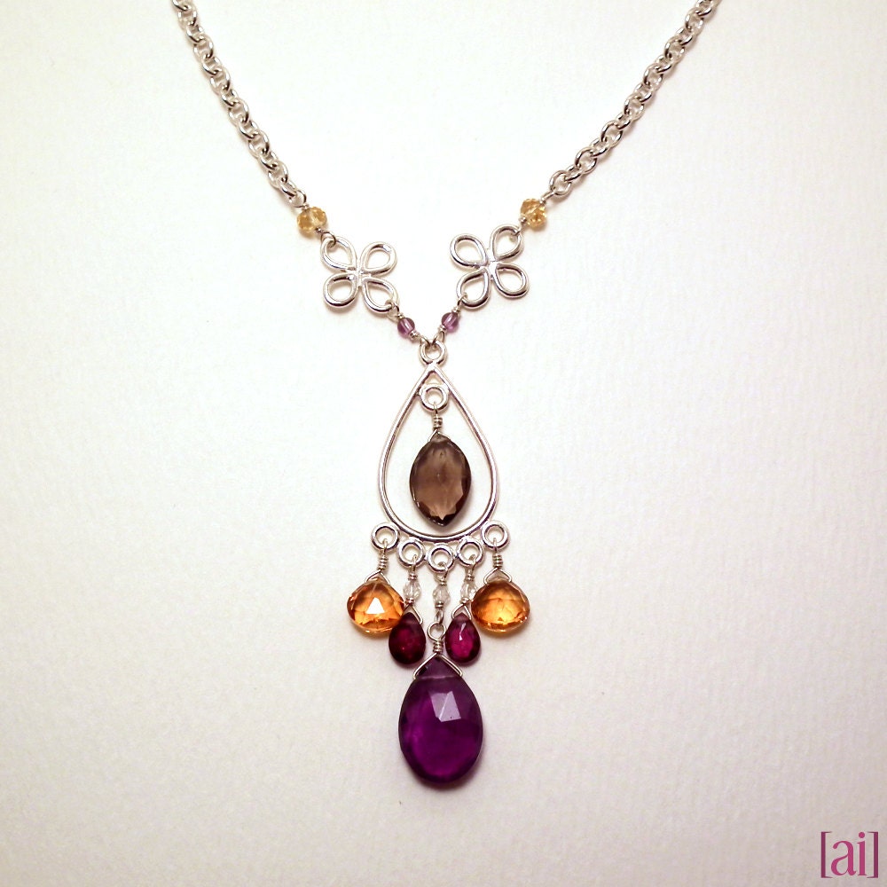 Vedara - Smoky quartz, amethyst, rhodolite garnet, citrine, and crystal quartz necklace