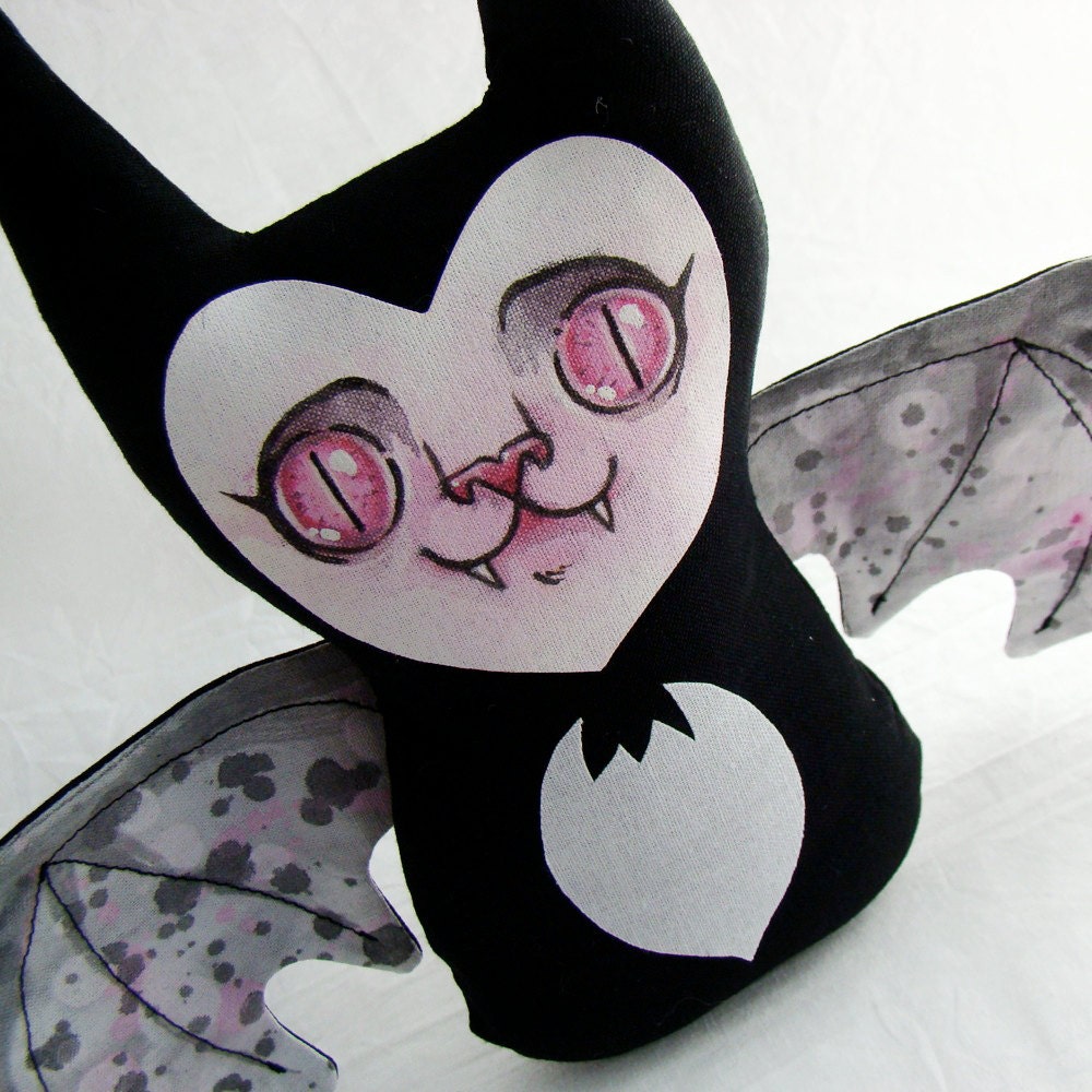 Prototype Sale - Painted Fabric Bat -  Pink Eyes