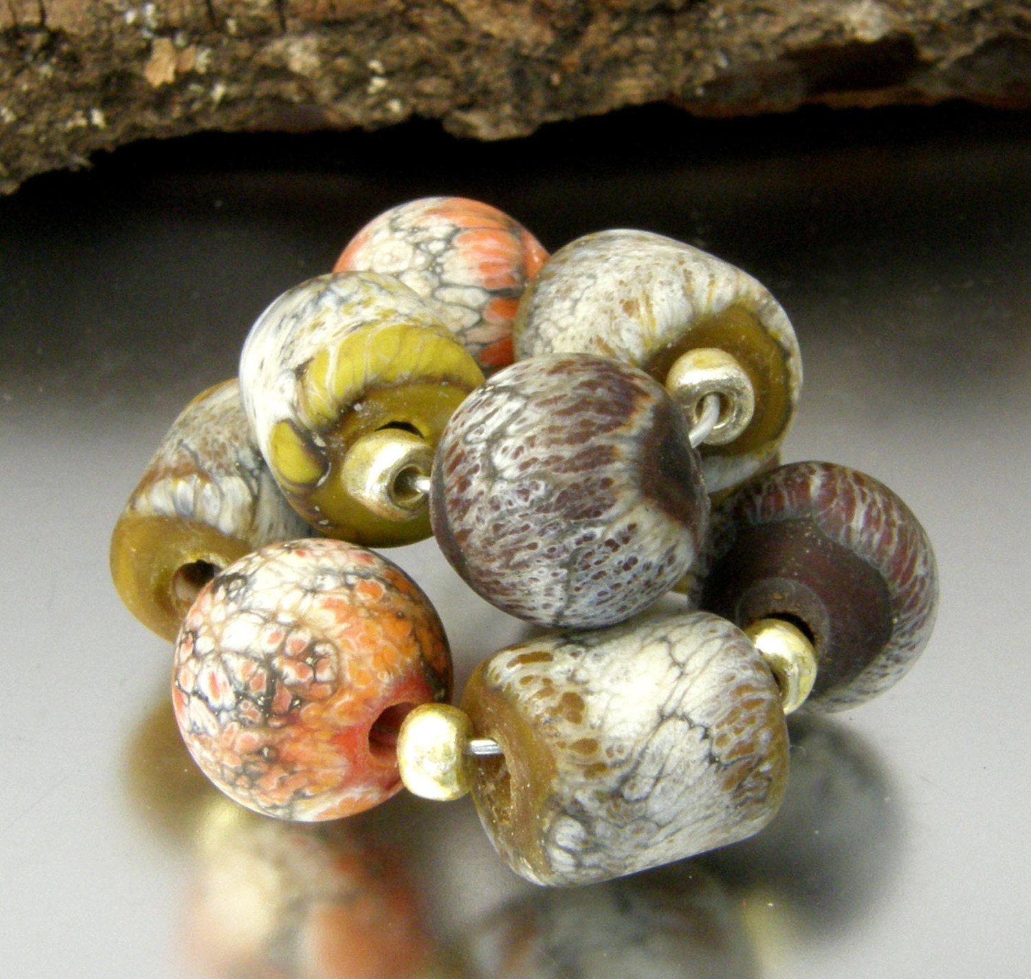 KILLERBEEDZ1 - Fall Crackle Medley - 9 Round Lampwork Beads