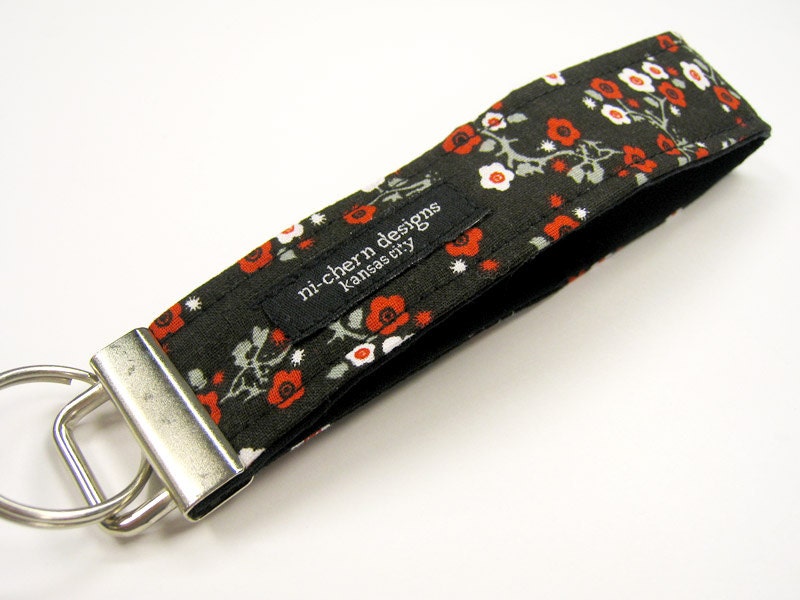 Black Red Cherry Blossom with black lining Key Fob