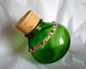 Glass stash jar bottle - Green and Amber Dots