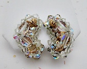 Aurora Borealis Cluster Vintage Clip Earrings