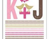 Lovebirds Romantic Typographic Print. Personalized Initials Couple Art. Love Birds Art For Newlyweds. Love Birds Wedding Decor.