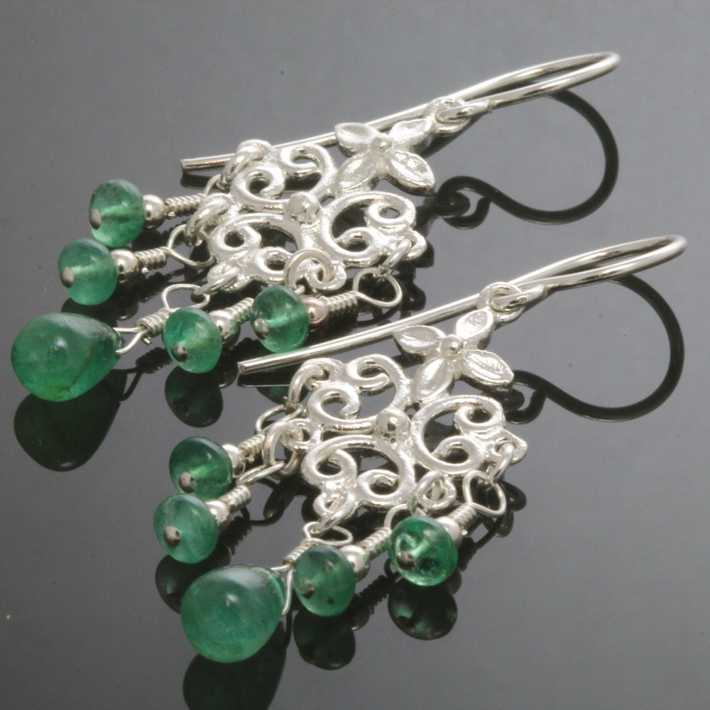 Genuine Emerald Sterling Silver Chandelier Earrings s13e083