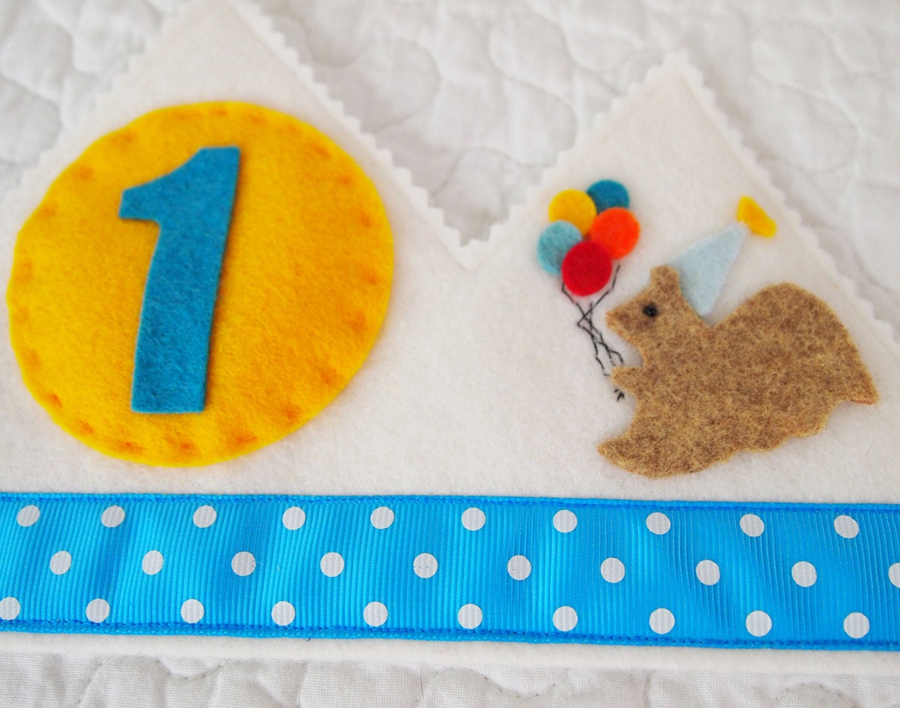 Felt Birthday Crown - Birthday Squirrel with Balloons - First Birthday Boys