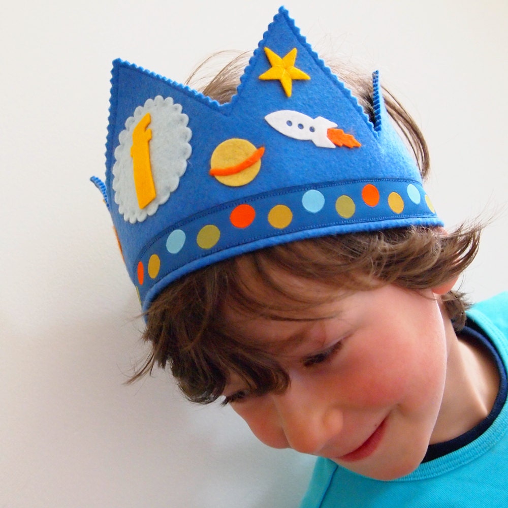 Boys Personalized Felt Birthday Crown - Outer Space Solar System Birthday Party
