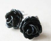 Black Rose Flower Earrings - Victorian Gothic  Stud Earrings