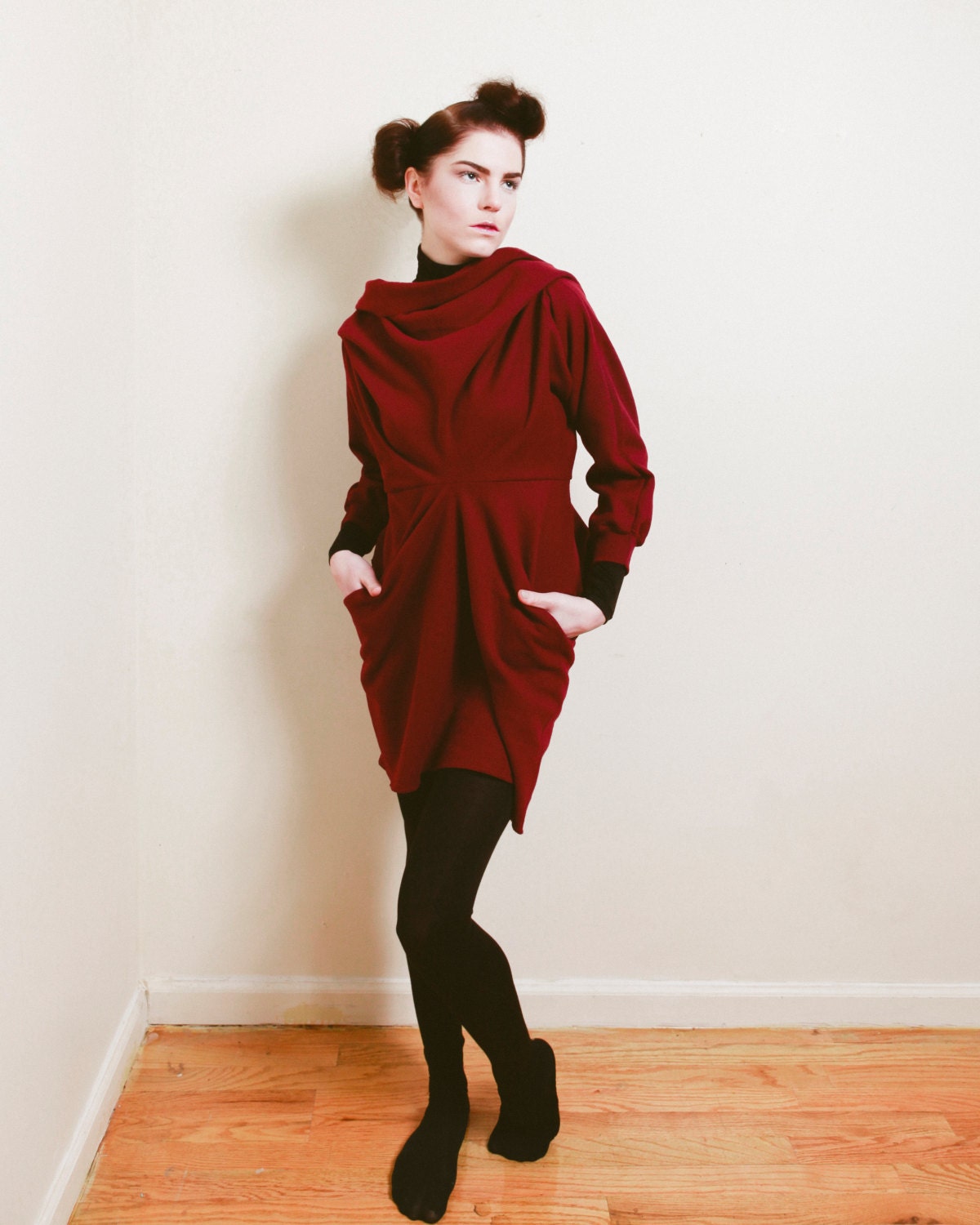 raw sweatshirt dress with toggle belt (fw13)