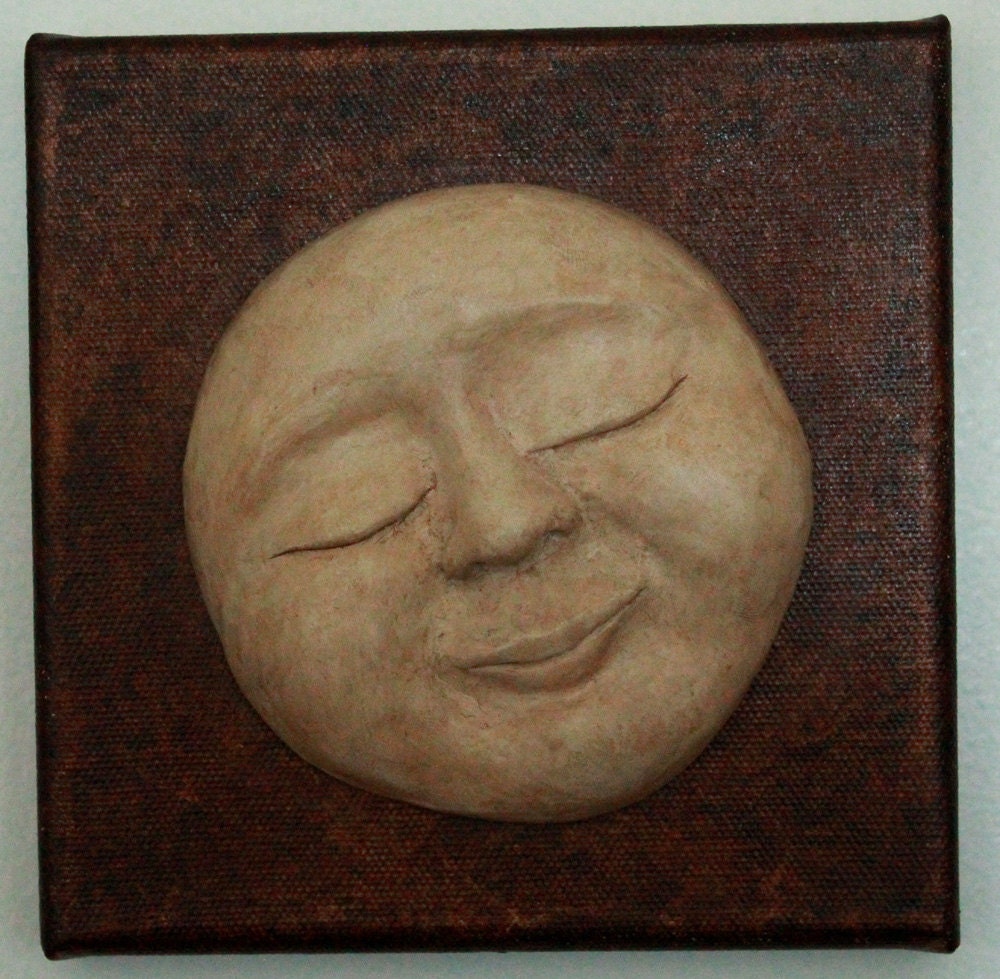 Earthy Moon Mixed Media Abstract Hand Sculpted Clay Moon Face