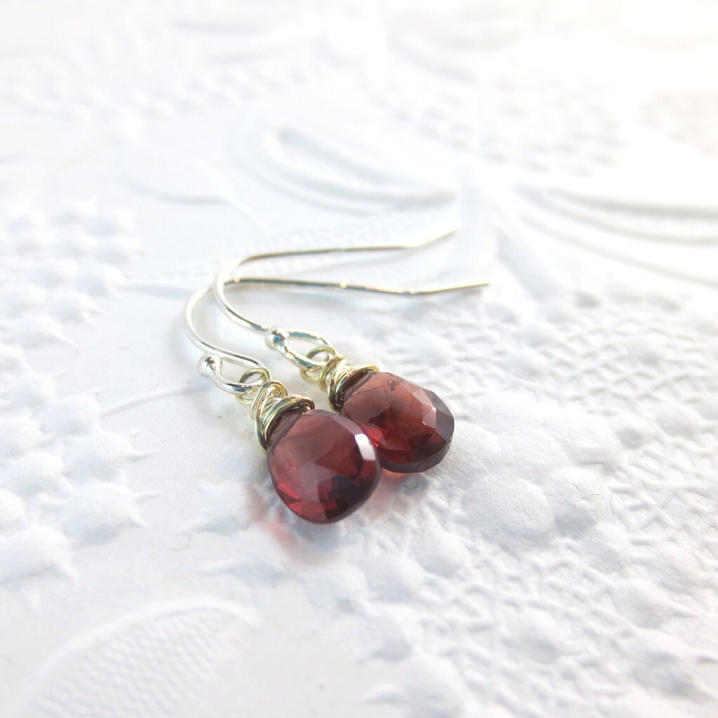 Garnet Dangle Earrings with Sterling Silver