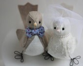 Custom Wedding cake topper - Love birds Wedding cake topper - Fabric bird cake topper- Love birds  cake topper in natural and ivory